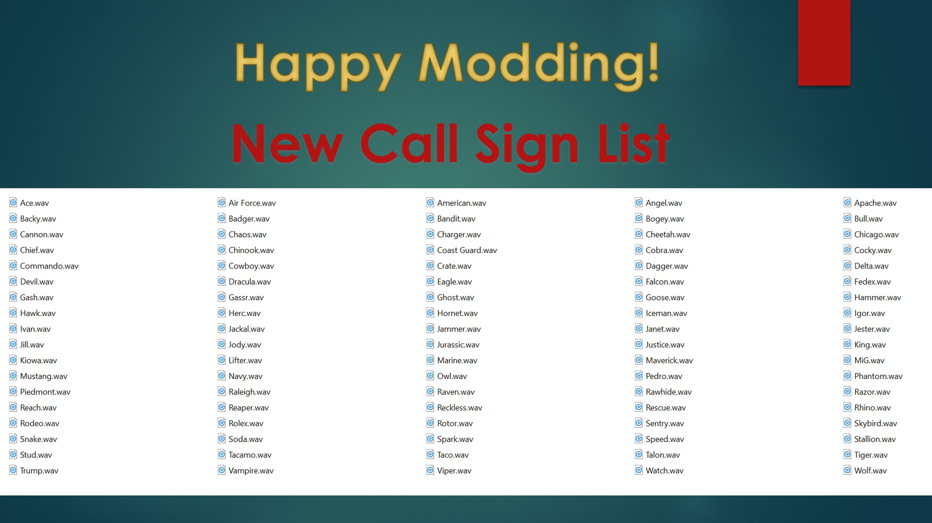 Tactical Call Sign Mod Version 1.1 and Guide